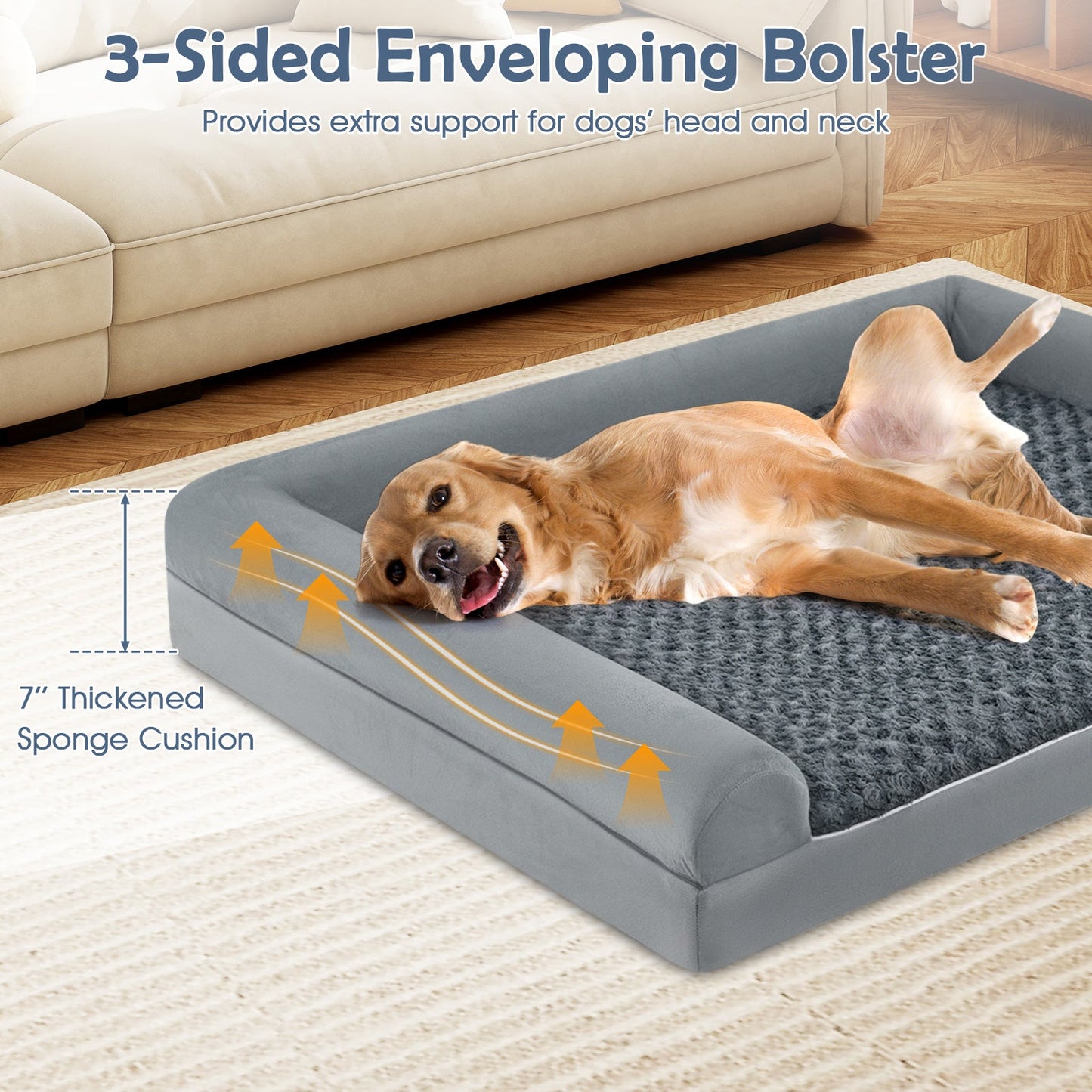 Orthopedic Foam Dog Bed Large Dog Sofa Couch with Removable Cover