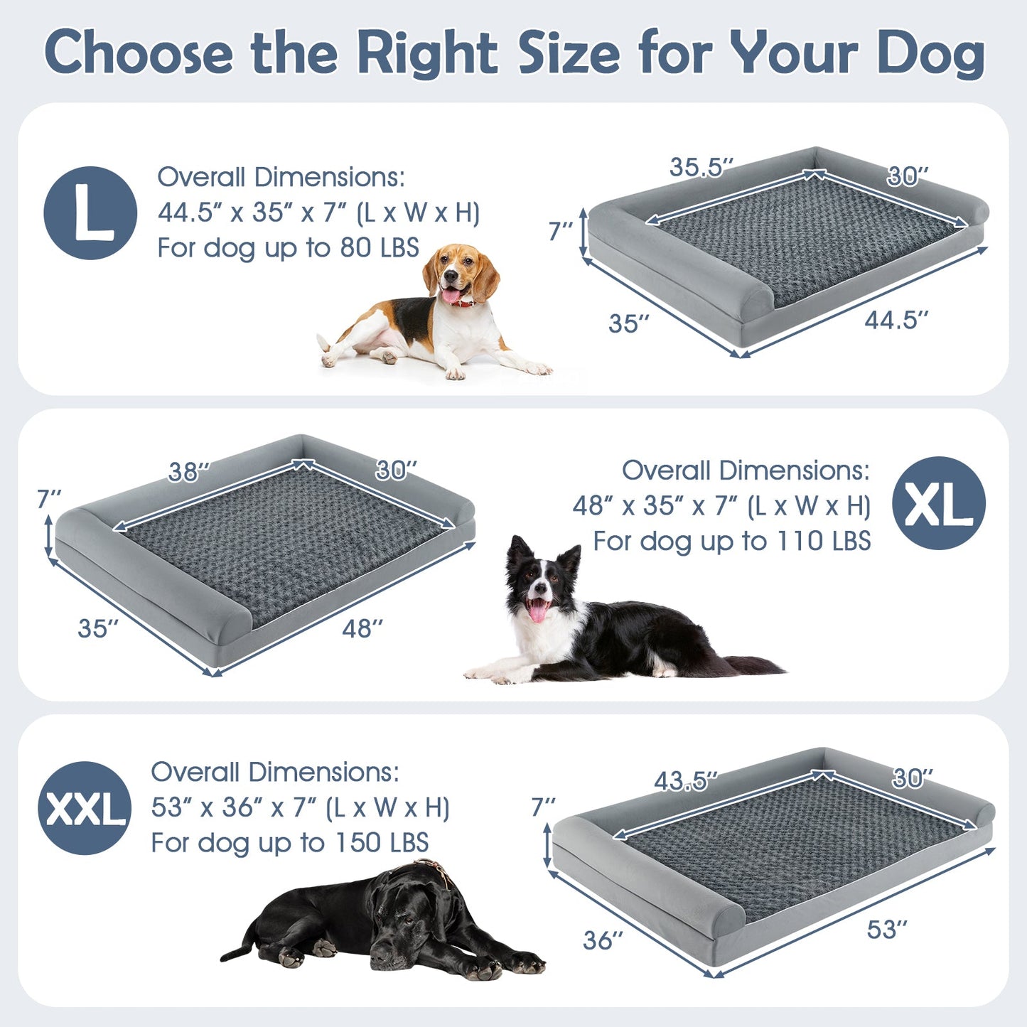 Orthopedic Foam Dog Bed Large Dog Sofa Couch with Removable Cover